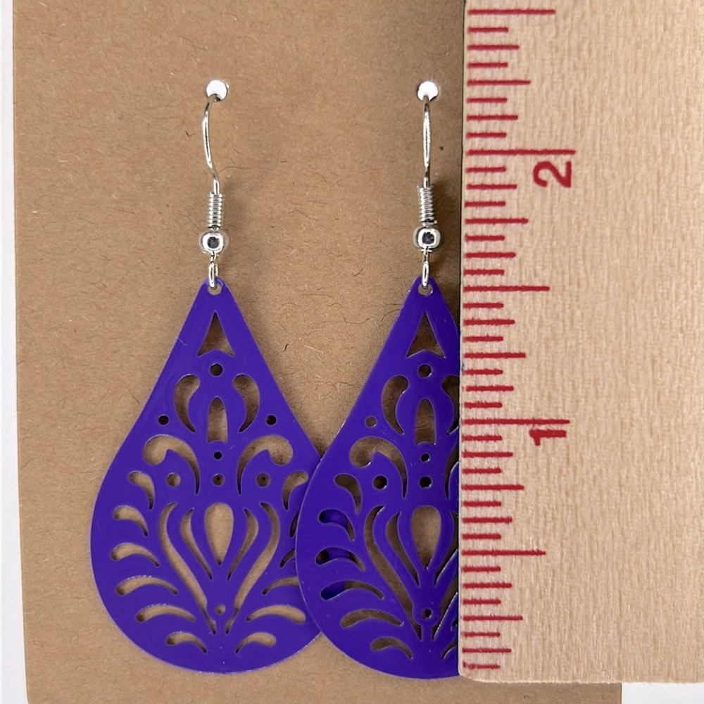 Purple Delicate Brass Teardrop Dangle Earrings Fashion Jewelry - Picture 3 of 5